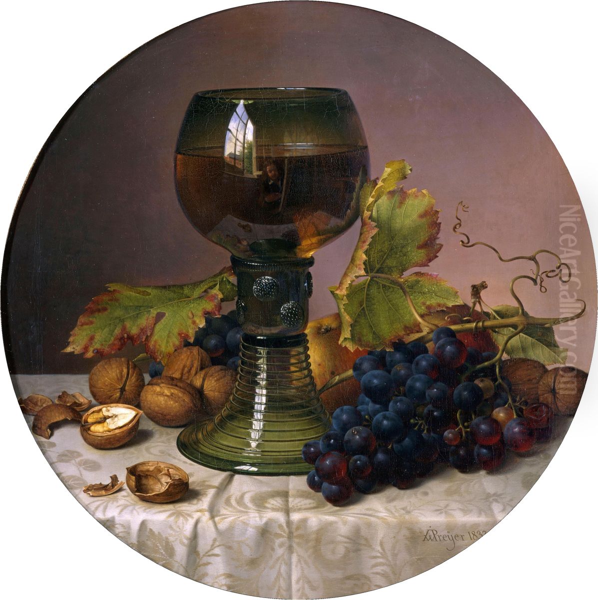 Obststilleben / Obststuck mit Romer Oil Painting by Johann Wilhelm Preyer