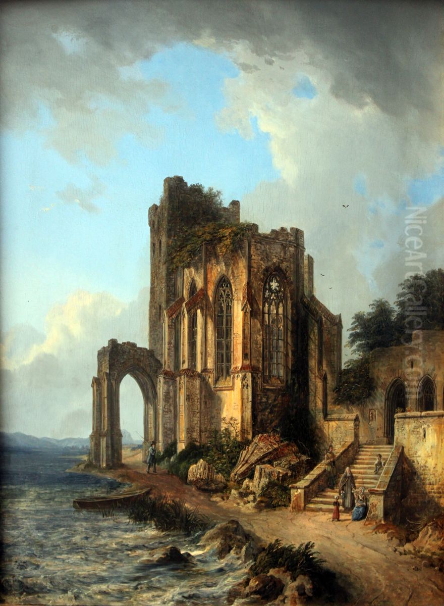 Church ruins by the sea Oil Painting by Domenico Quaglio the Younger
