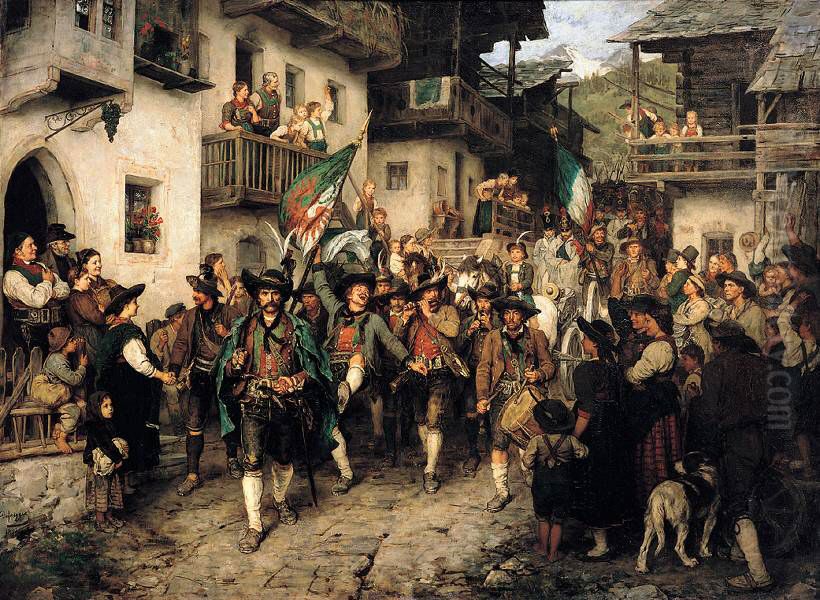 Tyrolean Home Guard returning from the war of 1809. Oil Painting by Franz Defregger