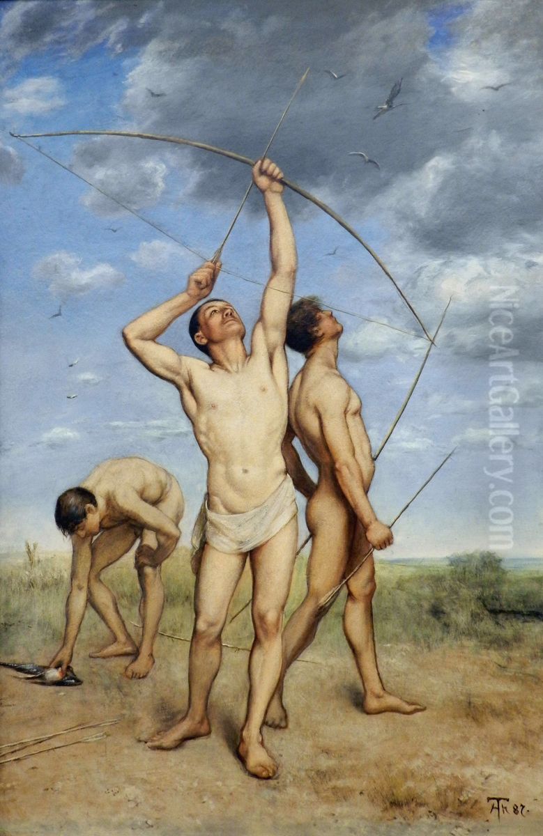 Bogenschutzen Oil Painting by Hans Thoma