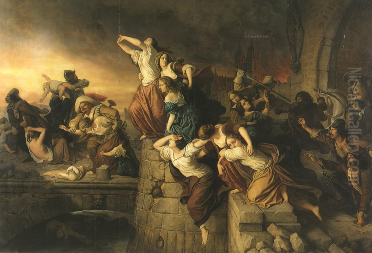 Sack of Magdeburg (The Magdeburg Virgins) Oil Painting by Eduard Steinbruck