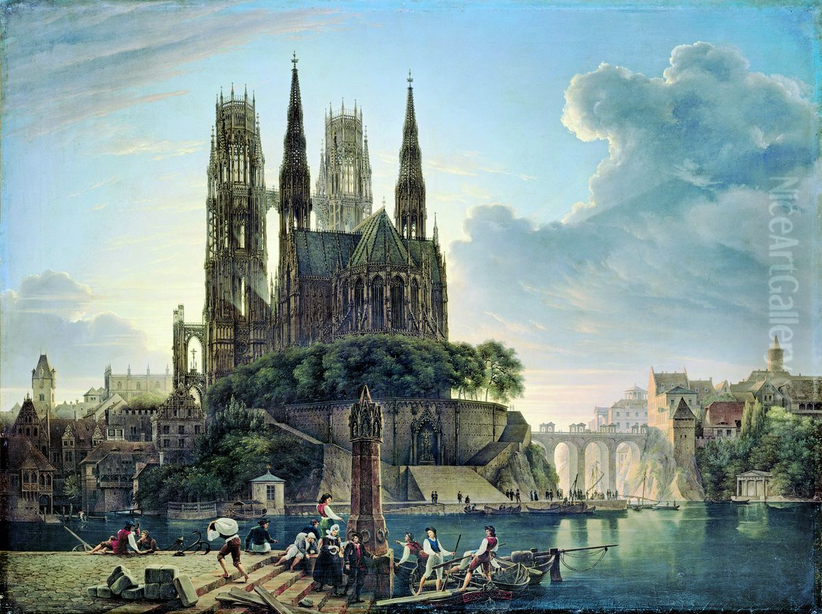 Gothic Cathedral by the Water Oil Painting by Karl Friedrich Schinkel