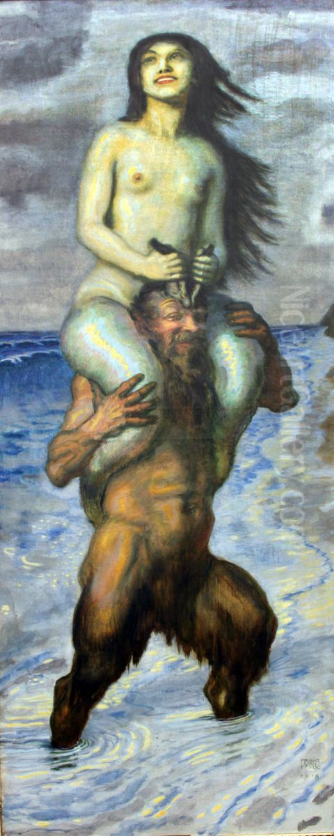 Faun and Mermaid Oil Painting by Franz Stuck
