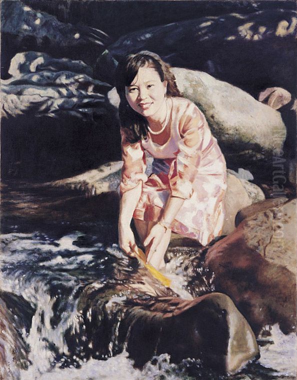 zhong wen (tai wan): xi shui Oil Painting by Li Mei-shu