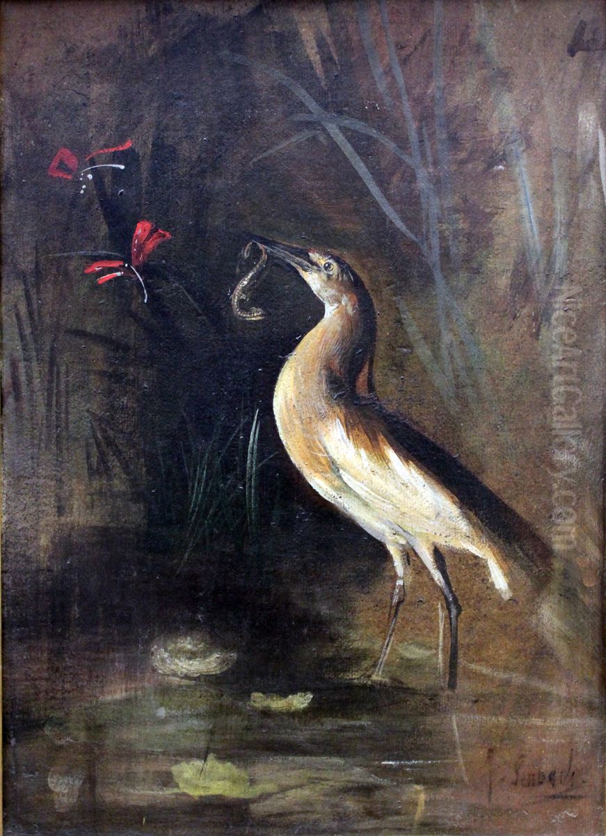 Heron and Salamander Oil Painting by Lenbach Franz Von