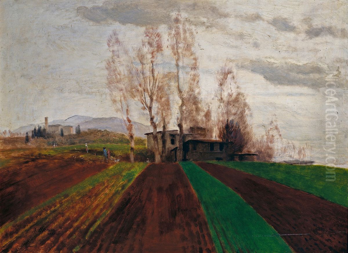 Ackerfluren im Vorfruhling (unvollendet) Oil Painting by Arnold Bocklin