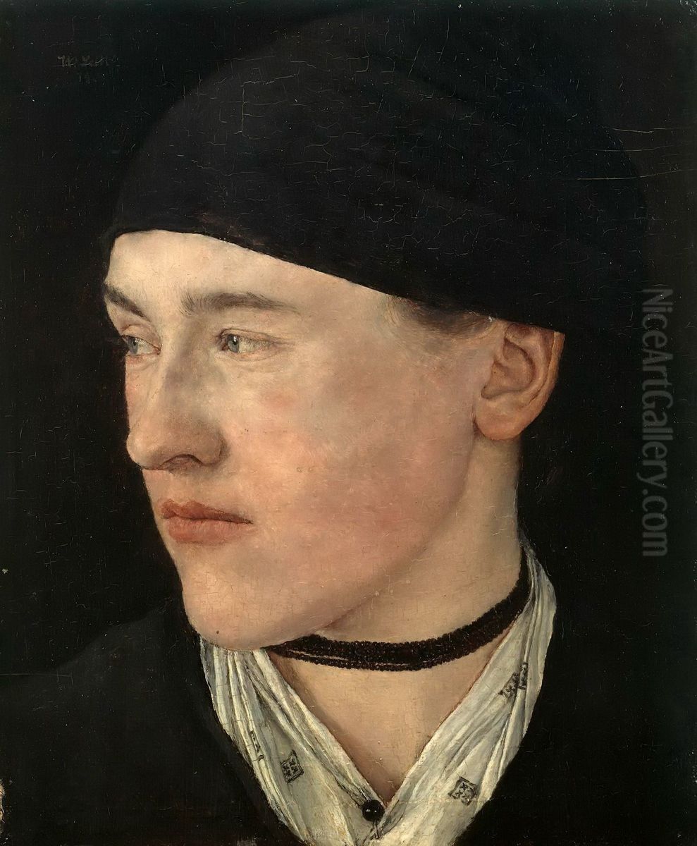 Women from Dachau (Girl with a black headscarf) Oil Painting by Wilhelm Leibl