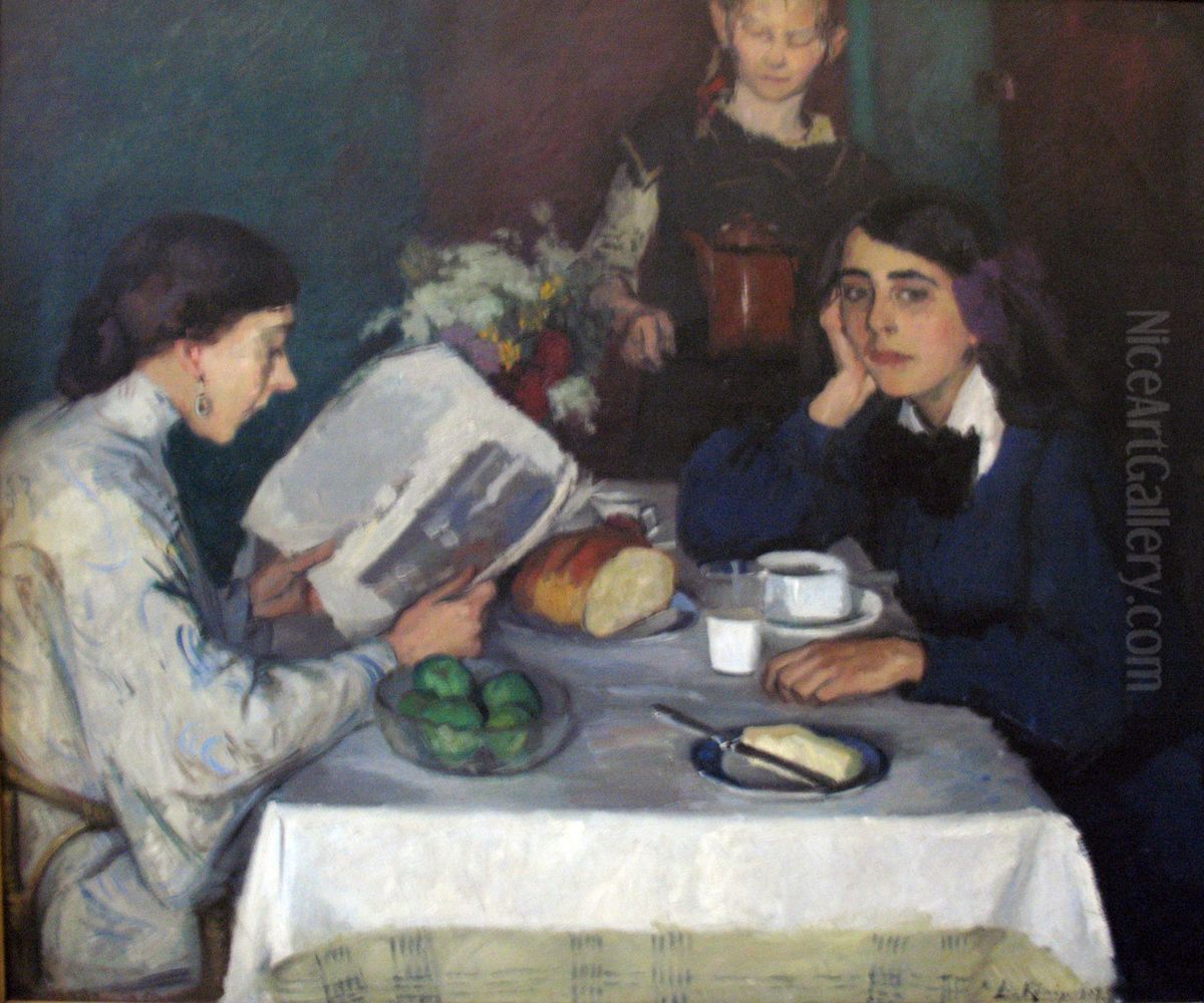 At the Breakfast Table Oil Painting by Leo Von Konig