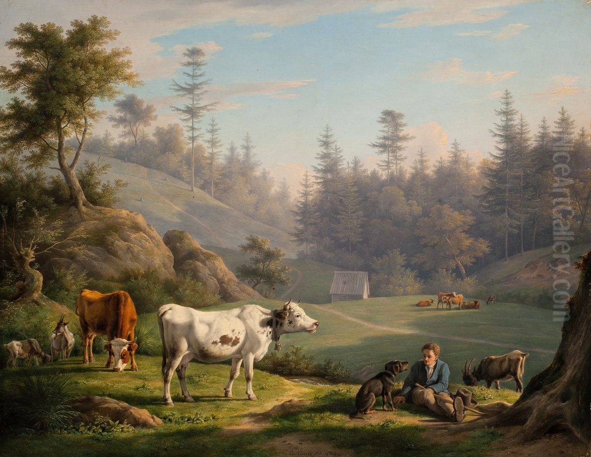 Viehweide. Schwarzwaldlandschaft Oil Painting by Carl Kuntz