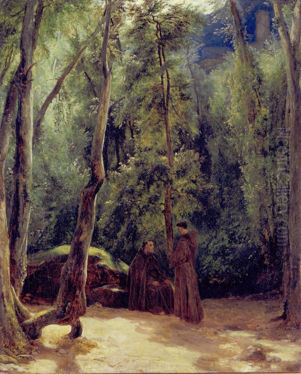Two monks in the park of Terni Oil Painting by Carl Blechen