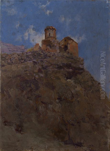 Ruiny cerkvi Agdzkanc v Ani Oil Painting by Vardges Sureniants
