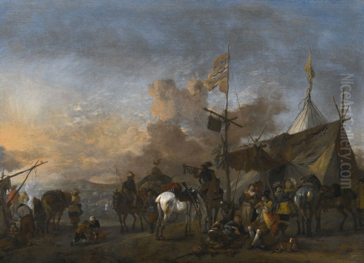 Soldiers and Horses at a Sutler's Tent Oil Painting by Philips Wouwerman