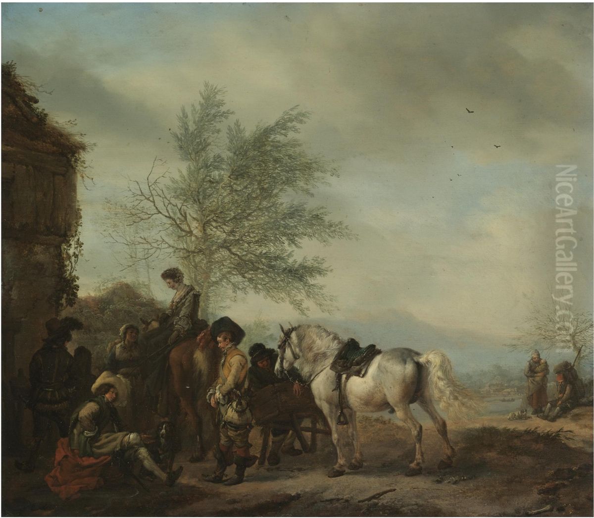 Riders halting at an Inn Oil Painting by Philips Wouwerman