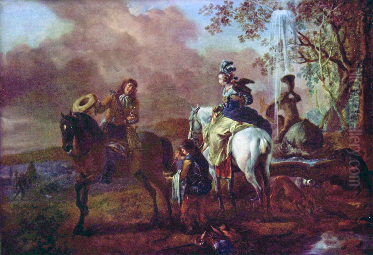 Rest for Falconers Oil Painting by Philips Wouwerman