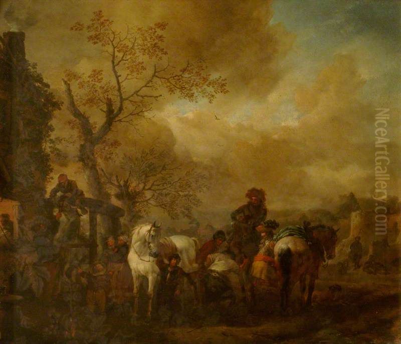 A Farrier's Shop with a White Horse Being Shod Oil Painting by Philips Wouwerman
