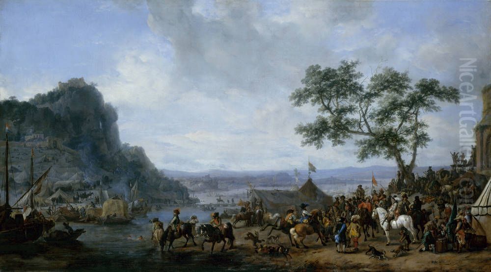 Army Camp by a River Oil Painting by Philips Wouwerman
