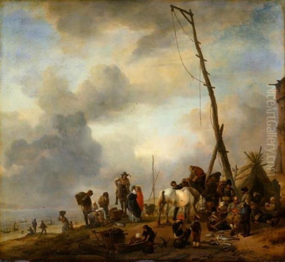 Fisherman at a beach Oil Painting by Philips Wouwerman