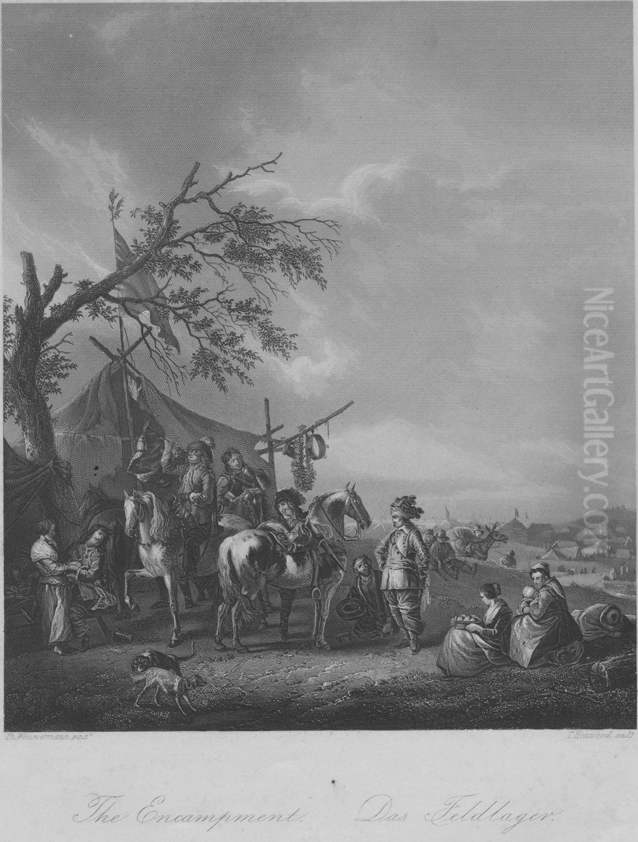 Der blasende Trompeter vor dem Marketenderzelte Oil Painting by Philips Wouwerman