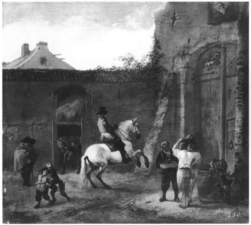 Horseman in a courtyard Oil Painting by Philips Wouwerman