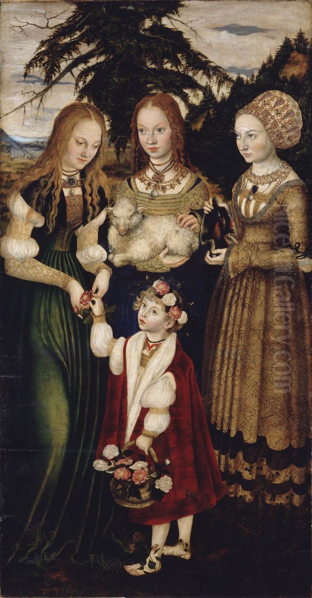 Katharinenaltar (linker Seitenflugel, Innenseite) Oil Painting by Lucas Cranach the Elder