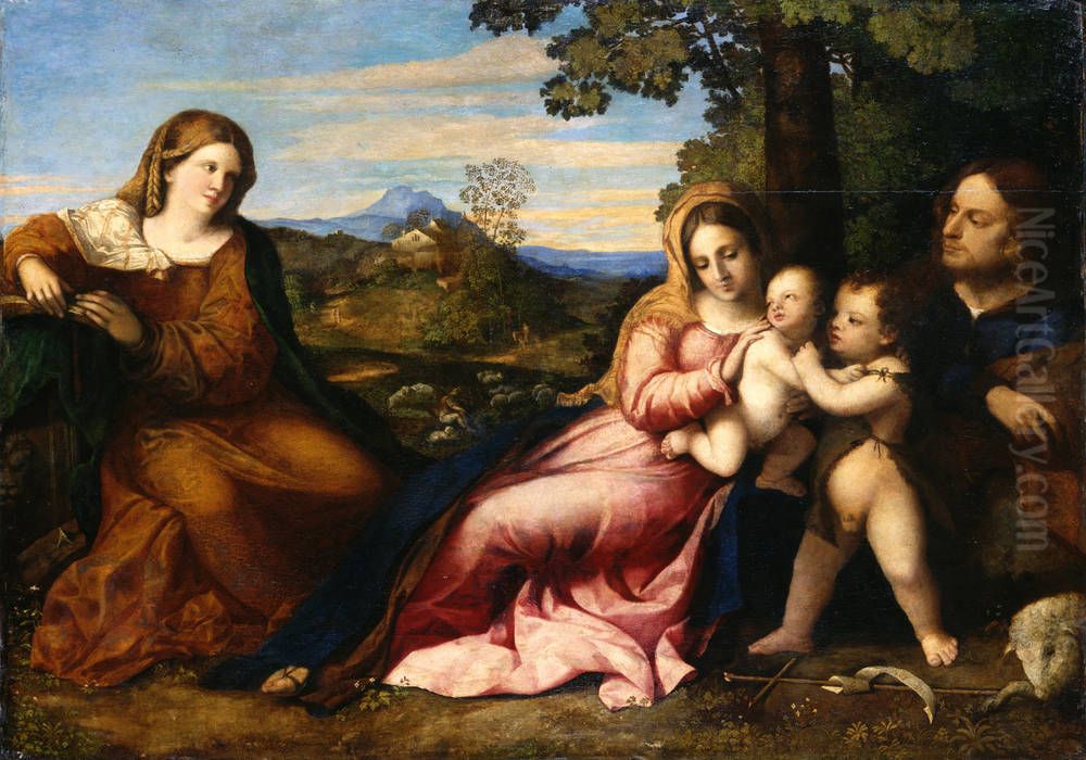 Die Heilige Familie mit der heiligen Katharina Oil Painting by Palma Vecchio