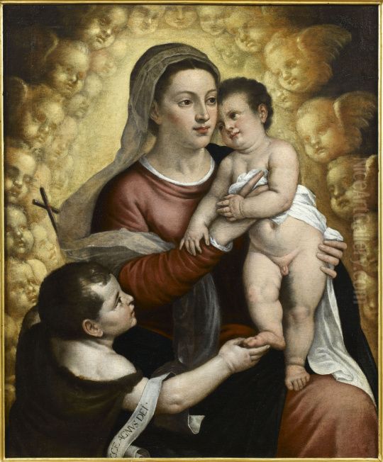 La Vierge a l'enfant avec saint Jean-Baptiste Oil Painting by Titianand workshop