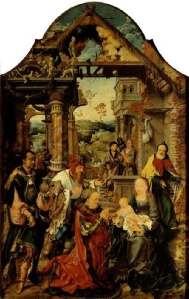 Die kleine Anbetung der Konige Oil Painting by Joos Van Cleve