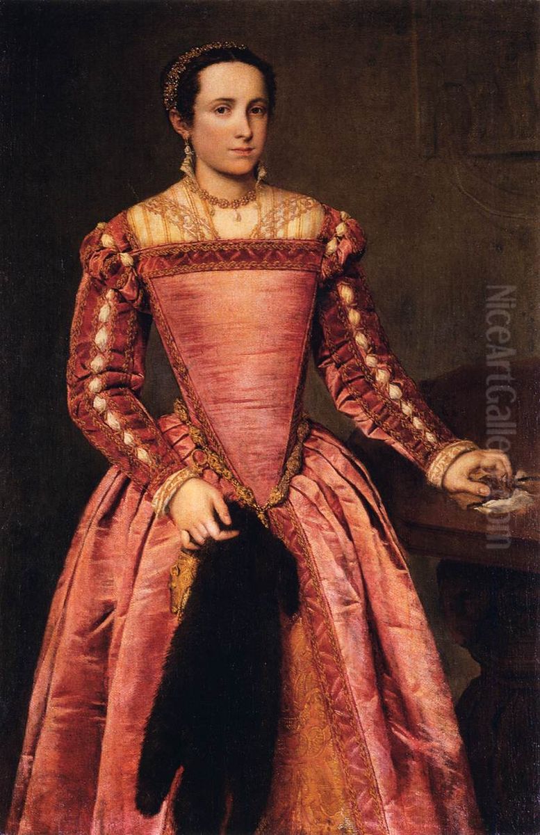 Dame in rotem Kleid Oil Painting by Giovanni Battista Moroni
