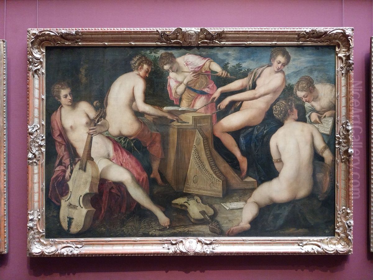music-making women Oil Painting by Domenico Tintoretto