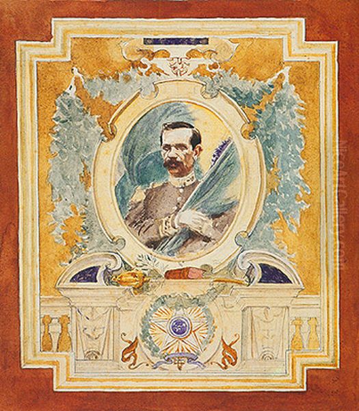 Estudo decorativo com Retrato do Marechal Floriano Oil Painting by Rodolfo Amoedo
