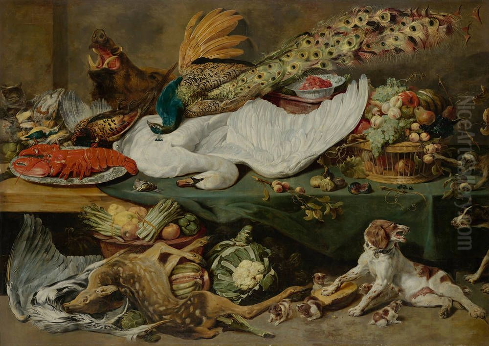 Stillleben mit der Hundin und ihren Jungen Oil Painting by Frans Snyders