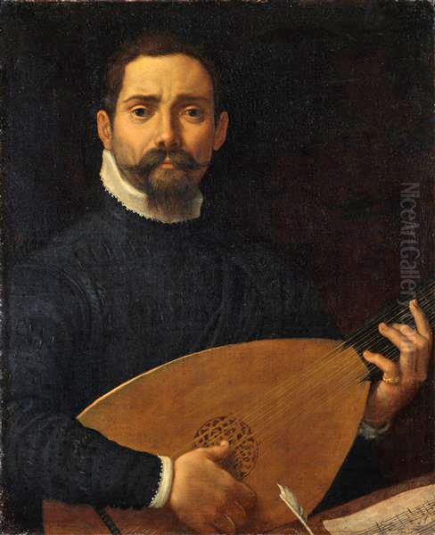 Portrait of the lute player Giulio Mascheroni Oil Painting by Annibale Carracci
