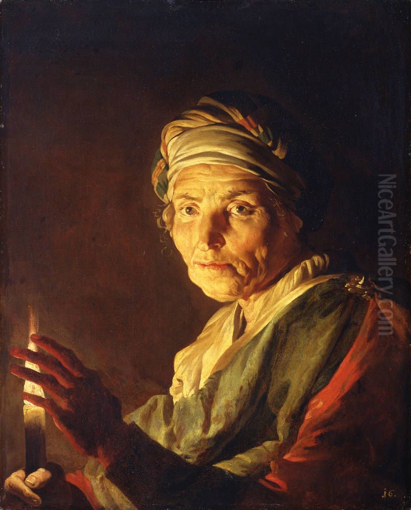 Die Alte mit der Kerze Oil Painting by Matthias Stom