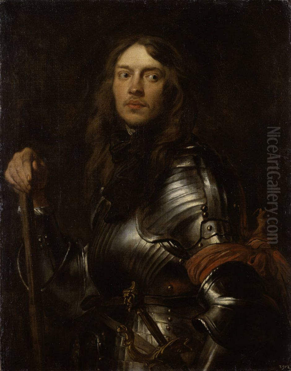 Portrait of a Man in Armour with a Red Scarf Oil Painting by Sir Anthony Van Dyck