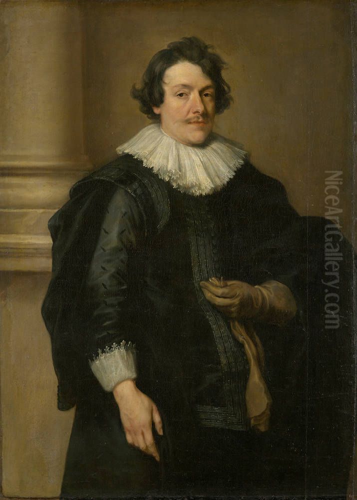 Portrait of a Man in Black before a Column Oil Painting by Sir Anthony Van Dyck