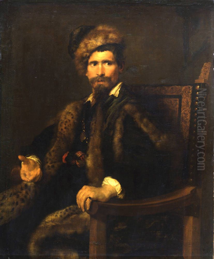 Portrait of a Man in a Fur Wrap Oil Painting by Sir Anthony Van Dyck