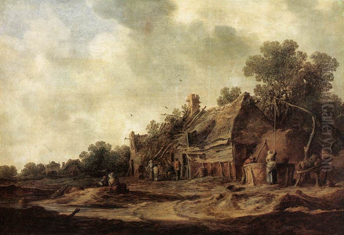 Peasant Huts with a Sweep Well Oil Painting by Jan van Goyen