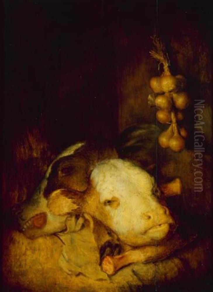 Still life with the heads of two calves Oil Painting by Christopher Paudiss