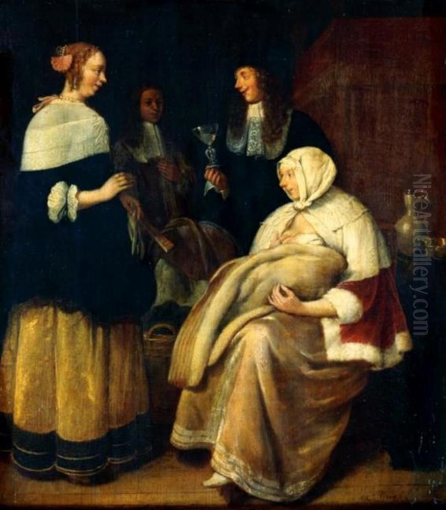 Visit to the nursery Oil Painting by Quirijn van Brekelenkam