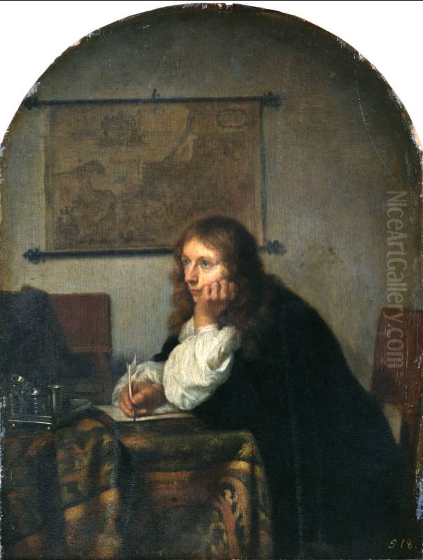 Der Briefschreiber Oil Painting by Caspar Netscher