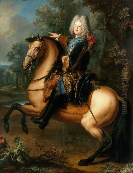 Kurprinz Friedrich August von Sachsen (1696-1763) zu Pferde Oil Painting by Louis de Silvestre
