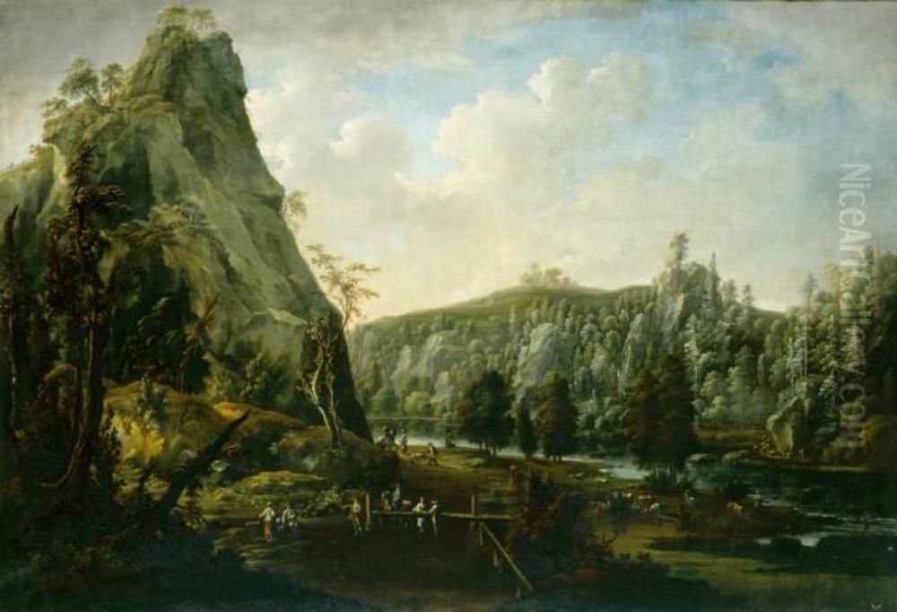 View of the so-called 'Plauensche Grund', a popular place for daytrips near Dresden Oil Painting by Johann Alexander Thiele