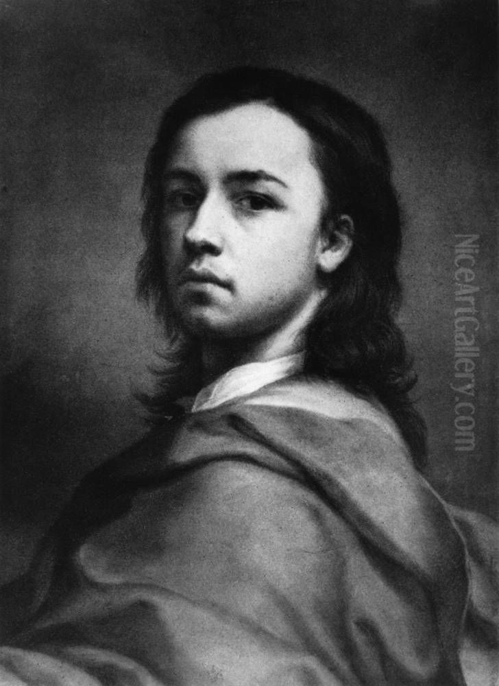 Selbstbildnis in blauem Mantel Oil Painting by Anton Raphael Mengs