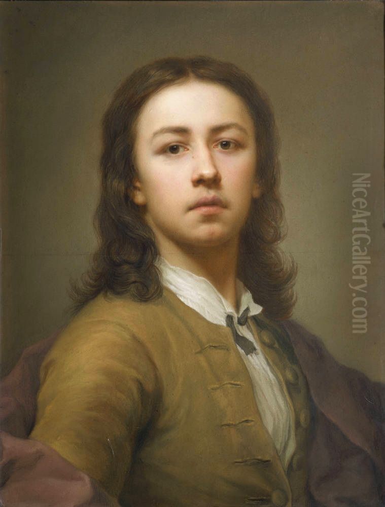 Selbstbildnis im roten Mantel Oil Painting by Anton Raphael Mengs