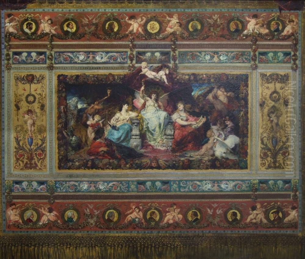 Draft for the curtain of the second court theater Oil Painting by Ferdinand Keller