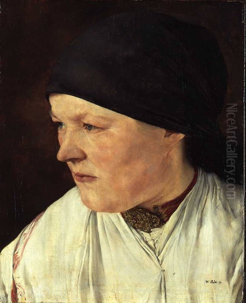 Kopf eines Bauernmadchens (Weiblicher Studienkopf / Die Schusterstochter Kretzinger) Oil Painting by Wilhelm Leibl