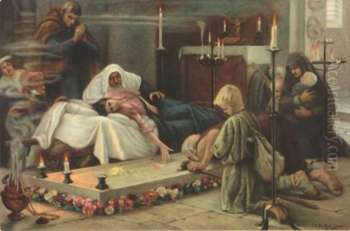 Wallfahrer am Grabe der heiligen Elisabeth Oil Painting by Carl Bantzer