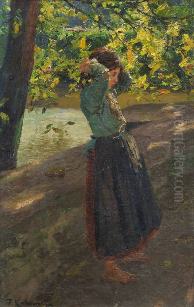 Madchen im Grunen Oil Painting by Friedrich Kallmorgen