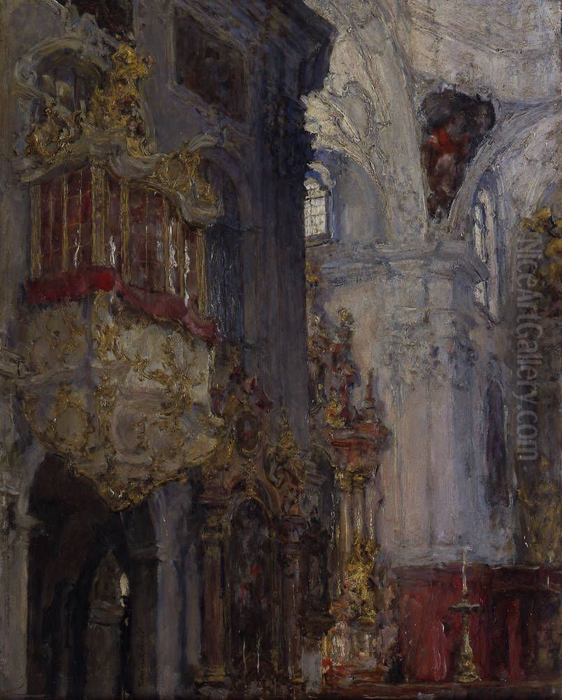 Church interior (St. Peter in Salzburg) Oil Painting by Gotthardt Kuehl