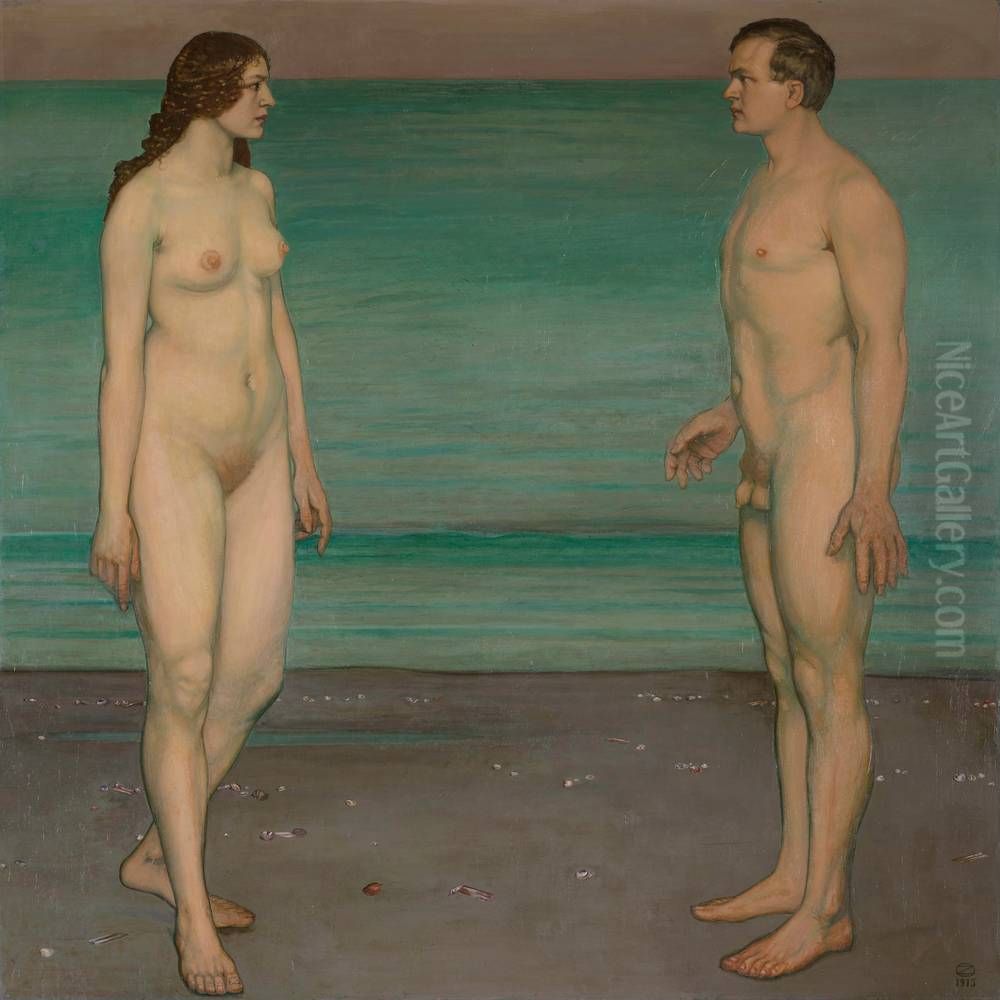 Encounter Oil Painting by Oskar Zwintscher